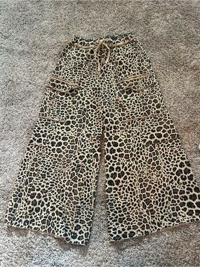 easel Leopard Print Drawstring Pants - Tan & Black